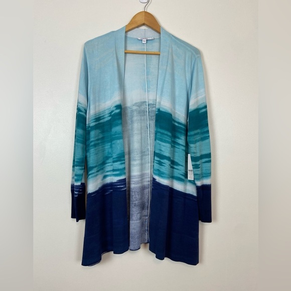 NWT Chico’s OCEAN Spun Rayon Ombre Hanky Hem Cardigan - Picture 3 of 9